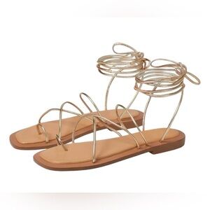 Seychelles Lilac  Leather Strappy Toe Loop Lace-Up Flat Sandals